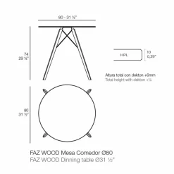 Vondom Esstische-Runder Esstisch aus Holz und HPL-Platte, 4 Stück - Faz Wood von