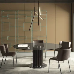 Viadurini Living Esstische Nach Mass|Runde Tische-Runder Esstisch aus Rauchglas mit Holzsockel Made in Italy - Rondo