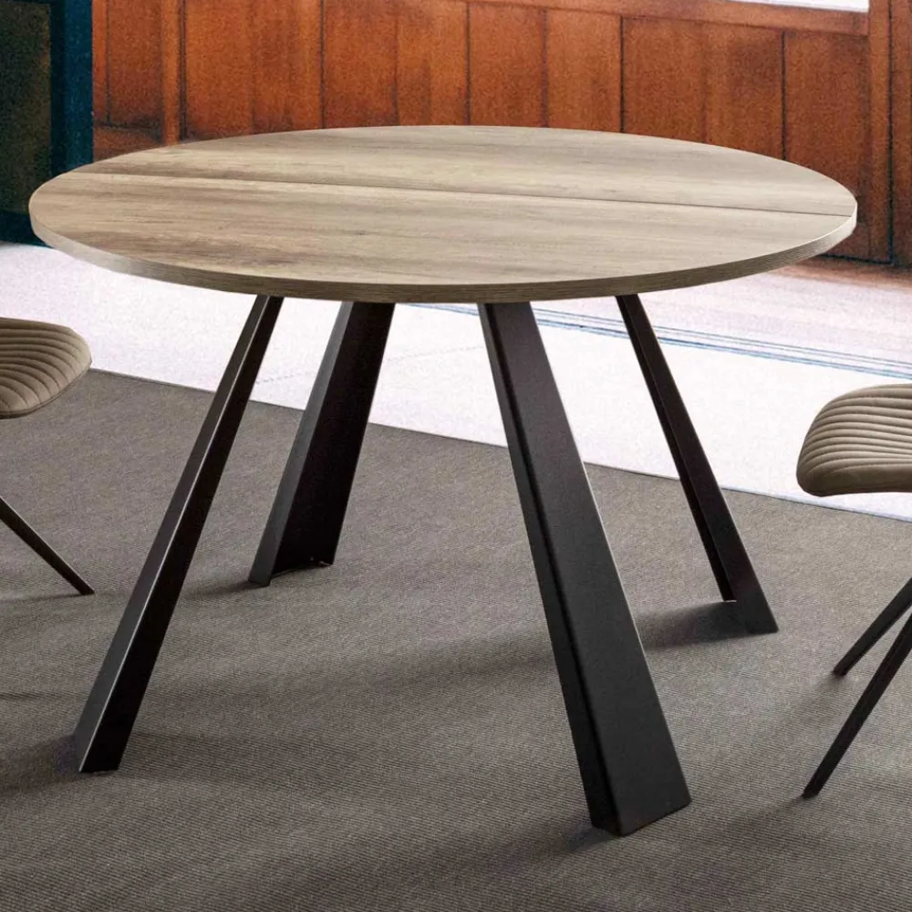 Viadurini Living Runde Tische|Ausziehbare Esstische-Runder Esstisch ausziehbar Bis zu 370 cm in Holz und Metall - Caimano