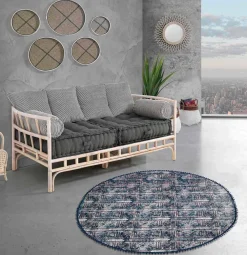 Viadurini Living Teppiche-Runder Ethno-Teppich aus farbigem Baumwollstoff - Faser