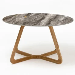 Viadurini in the Garden Gartentische Fest|Gartentische Aus Teakholz-Runder Gartentisch aus Orobico Luxe-Keramik Made in Italy - Pegaso