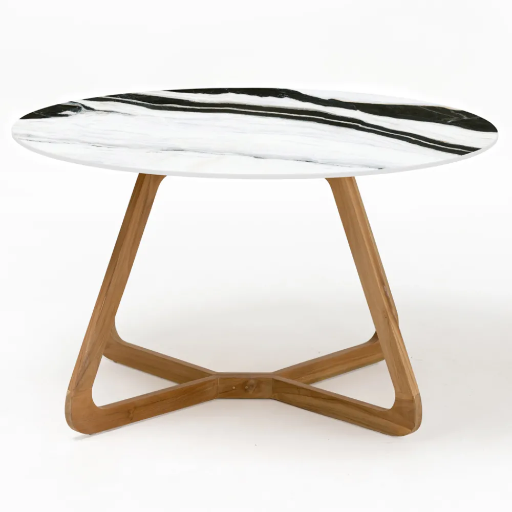 Viadurini in the Garden Gartentische Fest|Gartentische Aus Teakholz-Runder Gartentisch aus Pandaweiß-Keramik Made in Italy - Pegaso