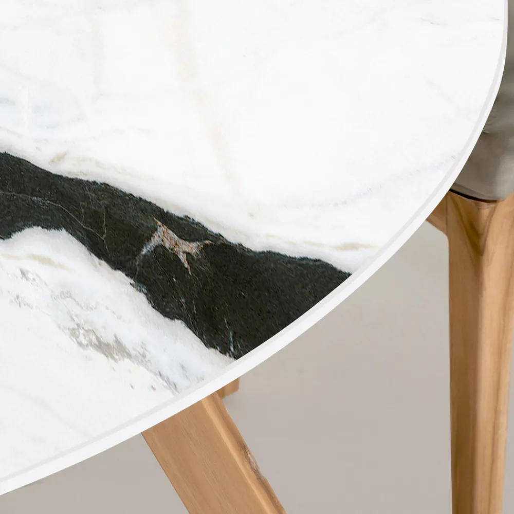 Viadurini in the Garden Gartentische Fest|Gartentische Aus Teakholz-Runder Gartentisch aus Pandaweiß-Keramik Made in Italy - Pegaso