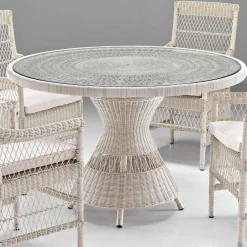 Viadurini in the Garden Gartentische Fest-Runder Gartentisch aus Polyrattan mit Glasplatte - Gigi