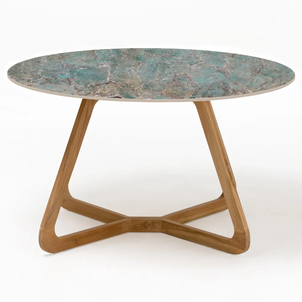 Viadurini in the Garden Gartentische Fest|Gartentische Aus Teakholz-Runder Gartentisch aus Santos-Keramik Made in Italy - Pegaso