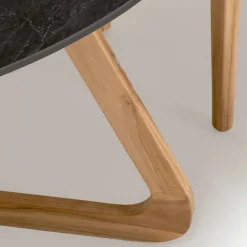 Viadurini in the Garden Gartentische Fest|Gartentische Aus Teakholz-Runder Gartentisch aus schwarzer Marquinia-Keramik Made in Italy - Pegaso