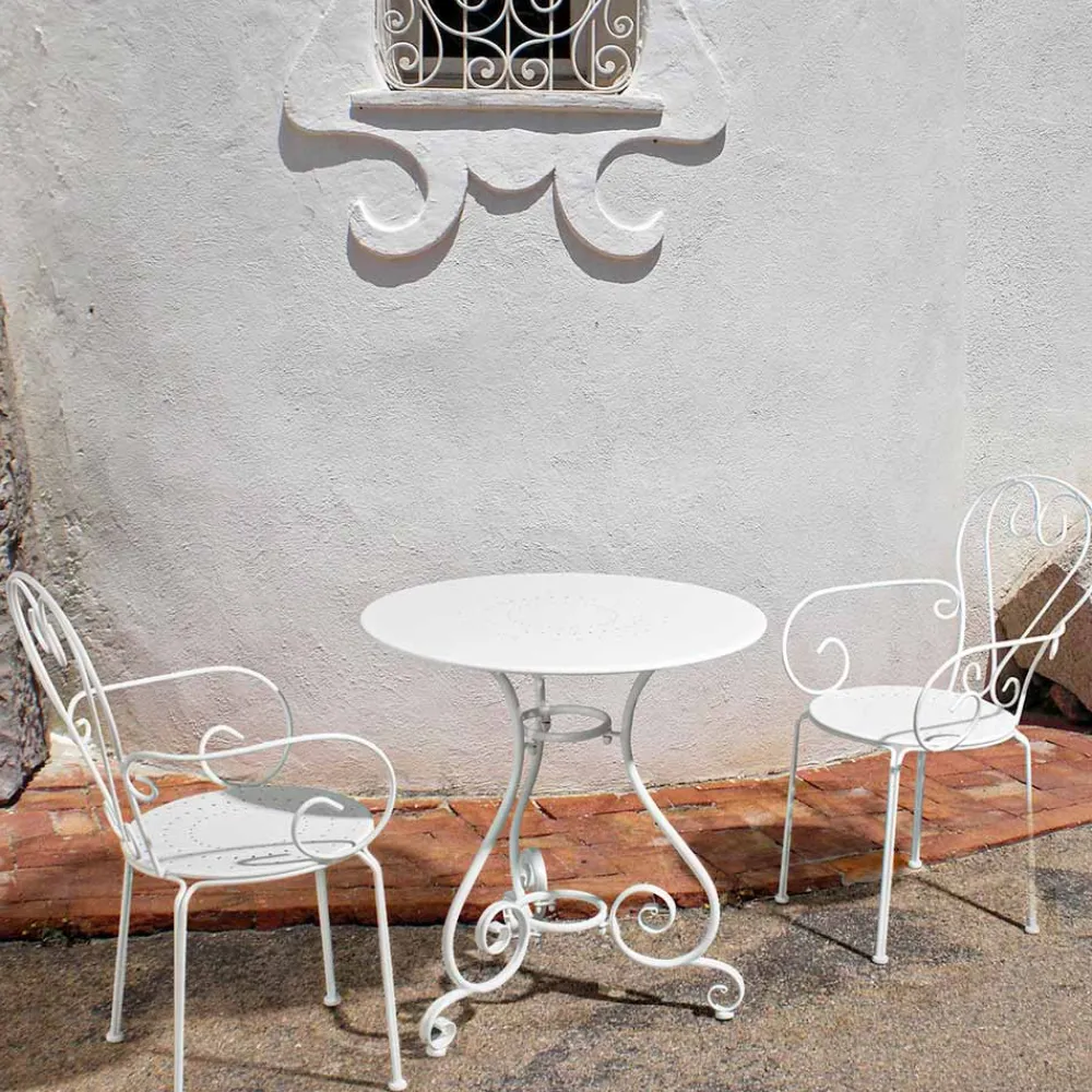 Viadurini in the Garden Gartentische Fest-Runder Gartentisch im Shabby Chich-Stil aus lackiertem Stahl - Charm