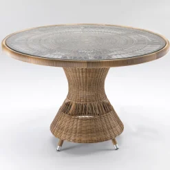 Viadurini in the Garden Gartentische Fest-Runder Gartentisch mit 4 Sesseln mit Armlehnen - Gigi