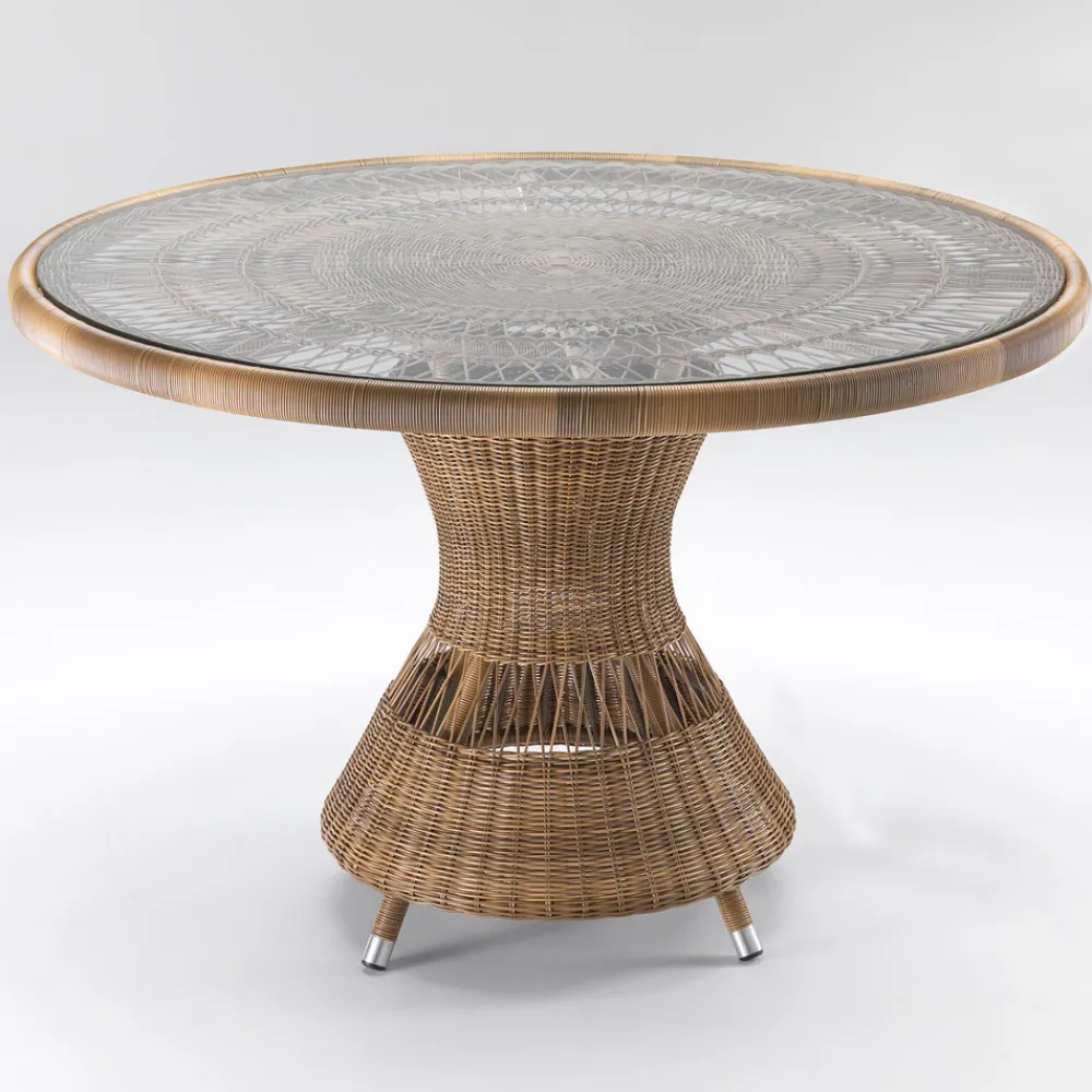 Viadurini in the Garden Gartentische Fest-Runder Gartentisch mit 4 Sesseln mit Armlehnen - Gigi