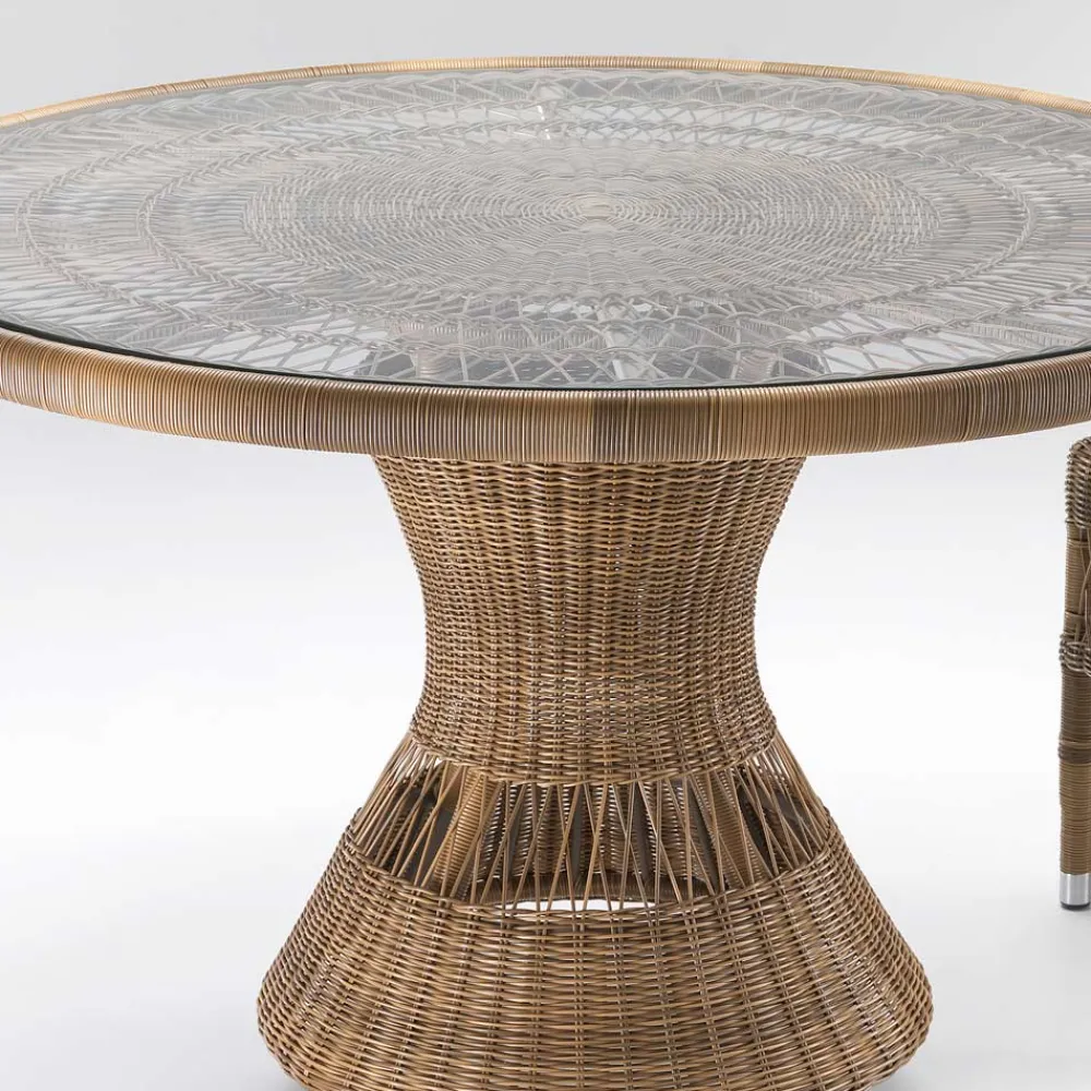 Viadurini in the Garden Gartentische Fest-Runder Gartentisch mit 4 Sesseln mit Armlehnen - Gigi