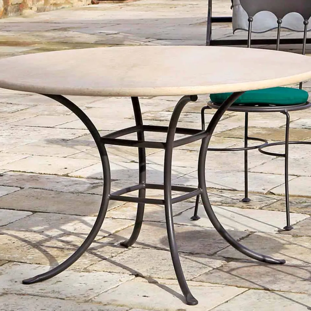 Viadurini in the Garden Gartentische Fest-Runder Gartentisch mit Travertinplatte Made in Italy - Schottland