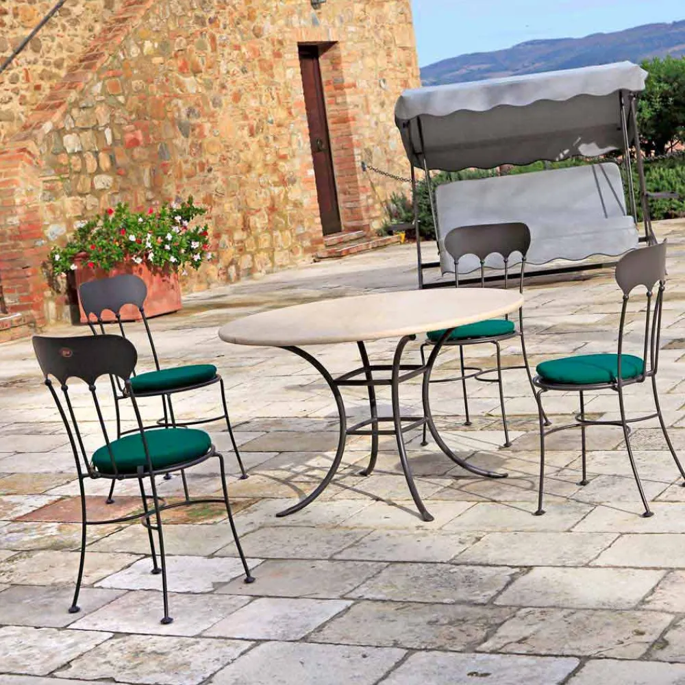 Viadurini in the Garden Gartentische Fest-Runder Gartentisch mit Travertinplatte Made in Italy - Schottland