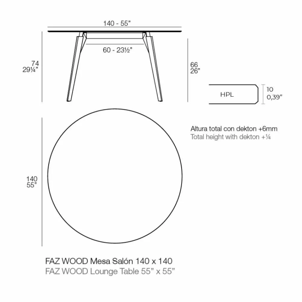 Vondom Moderne Couchtische-Runder hölzerner Couchtisch und HPL-Platte in 2 Größen - Faz Wood von