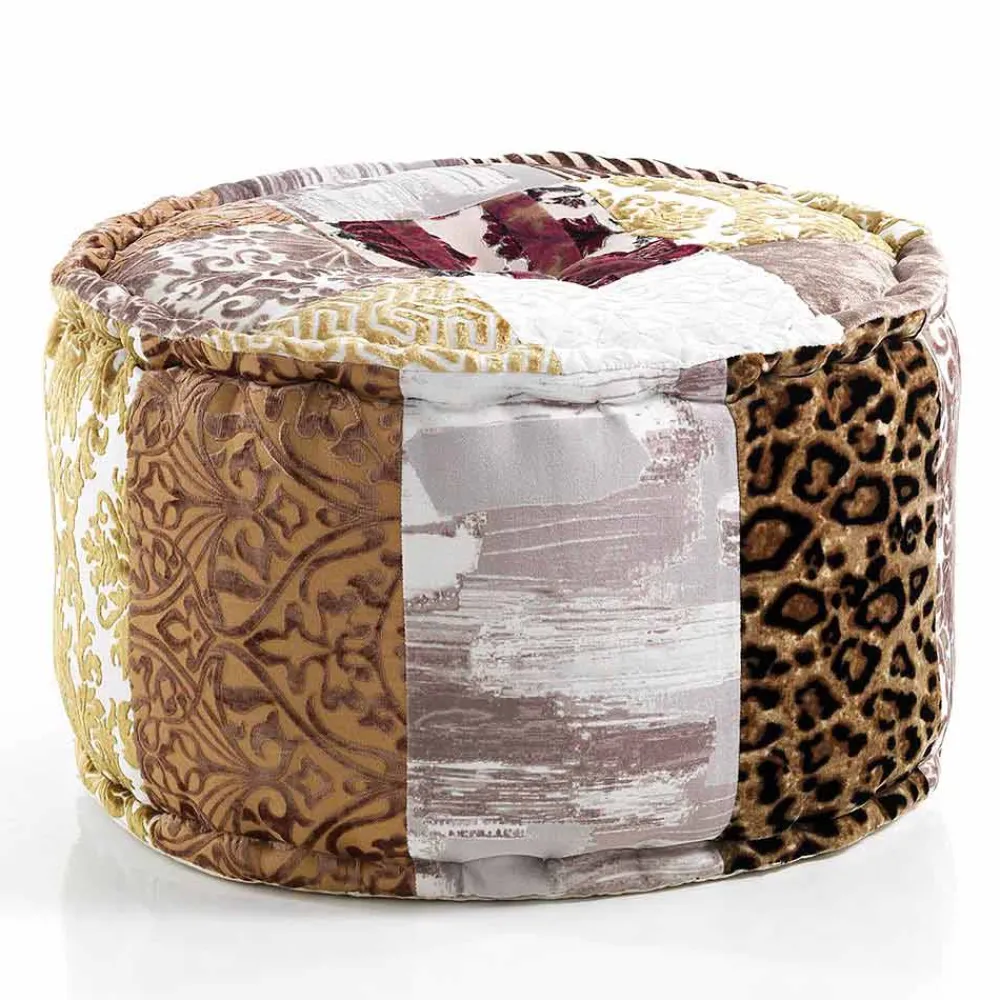 Viadurini Living Sitzsäcke|Sitzsäcke-Runder Hocker im Ethno - Design aus Patchwork - Stoff oder Samt - Faser