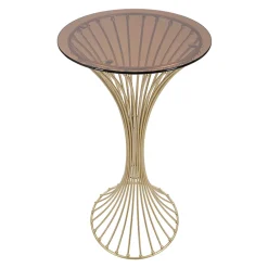 Viadurini Living Moderne Couchtische-Runder hoher Couchtisch aus goldenem Eisen mit Kugeln und Rauchglasplatte - Dexter