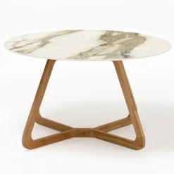 Viadurini in the Garden Gartentische Fest|Gartentische Aus Teakholz-Runder Keramiktisch für den Außenbereich Calacatta Hermitage Made in Italy - Pegaso