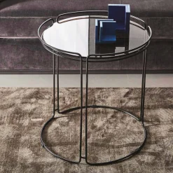 Viadurini Living Moderne Couchtische-Runder Metall-Couchtisch mit Glasplatte Made in Italy - George