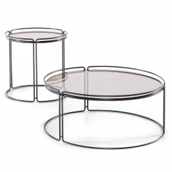 Viadurini Living Moderne Couchtische-Runder Metall-Couchtisch mit Glasplatte Made in Italy - George