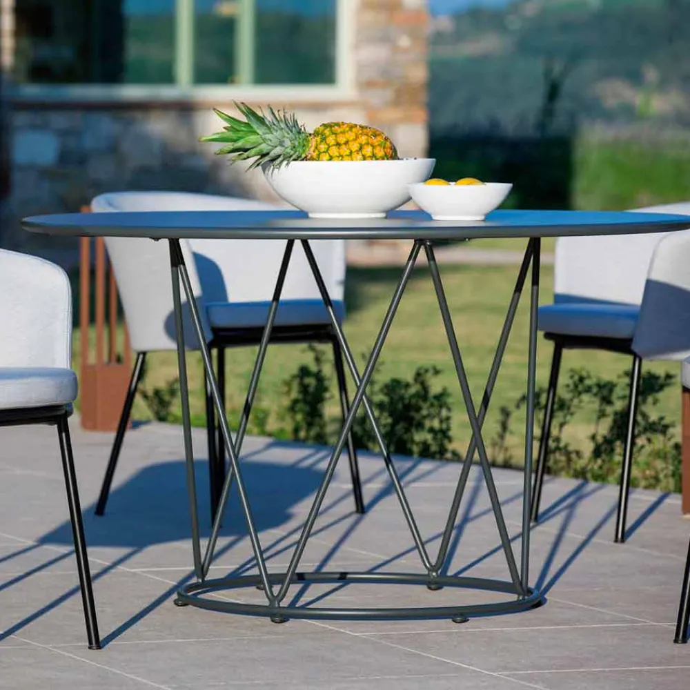 Viadurini in the Garden Gartentische Fest-Runder moderner Tisch im Freien aus lackiertem Metall Made in Italy - Ibra