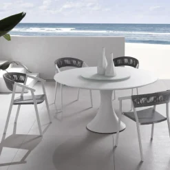 Viadurini in the Garden Gartentische Aus Aluminium-Runder Outdoor-Tisch aus pulverbeschichtetem Aluminium und Glas – Arcade