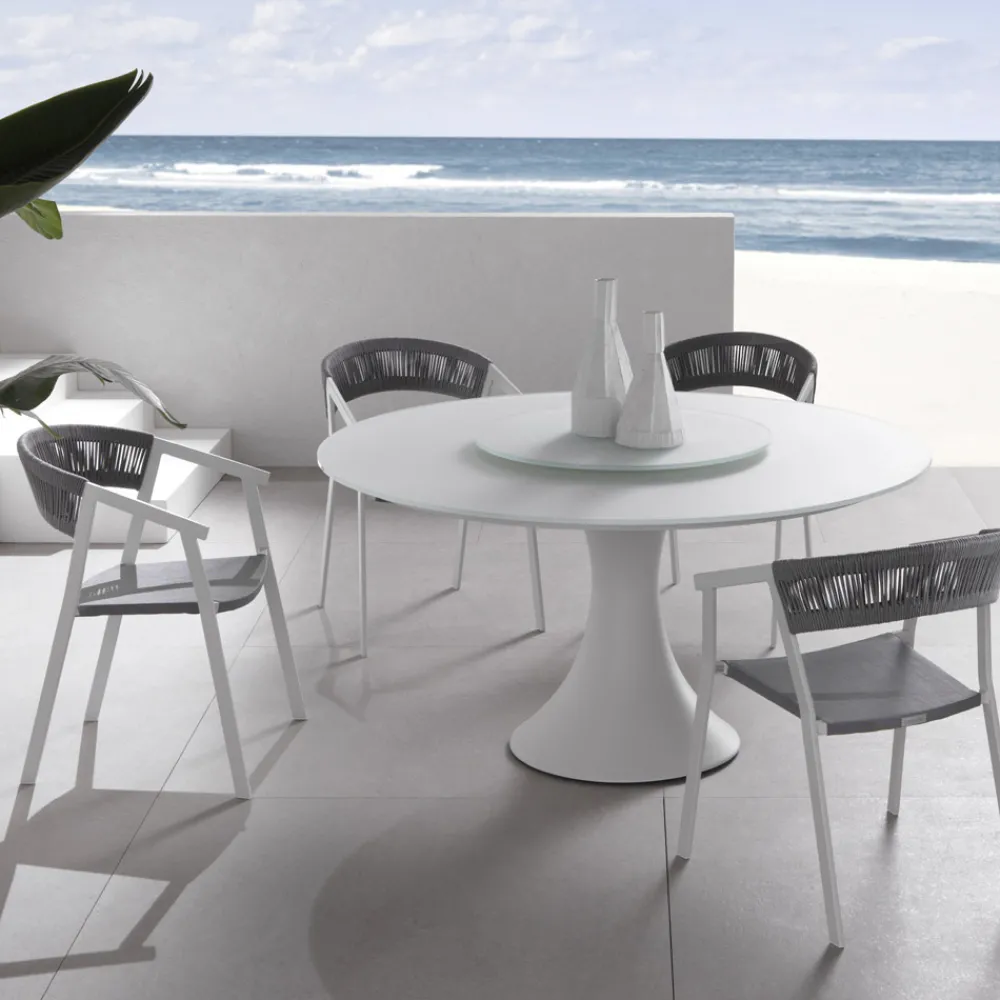 Viadurini in the Garden Gartentische Aus Aluminium-Runder Outdoor-Tisch aus pulverbeschichtetem Aluminium und Glas – Arcade