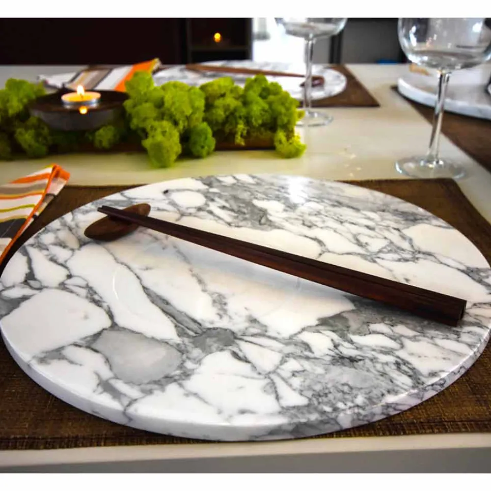 Viadurini Kitchen Küchenzubehör-Runder Servierteller aus weißem Carrara-Marmor Made in Italy - Kamil