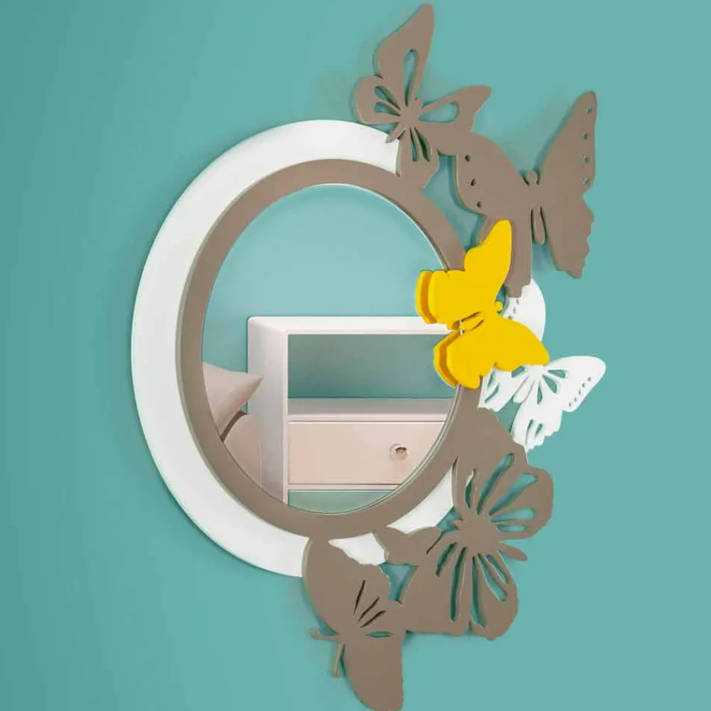 Viadurini Decor Wandspiegel-Runder Spiegel aus modernem Design aus farbigem Holz mit Schmetterlingen - Beat
