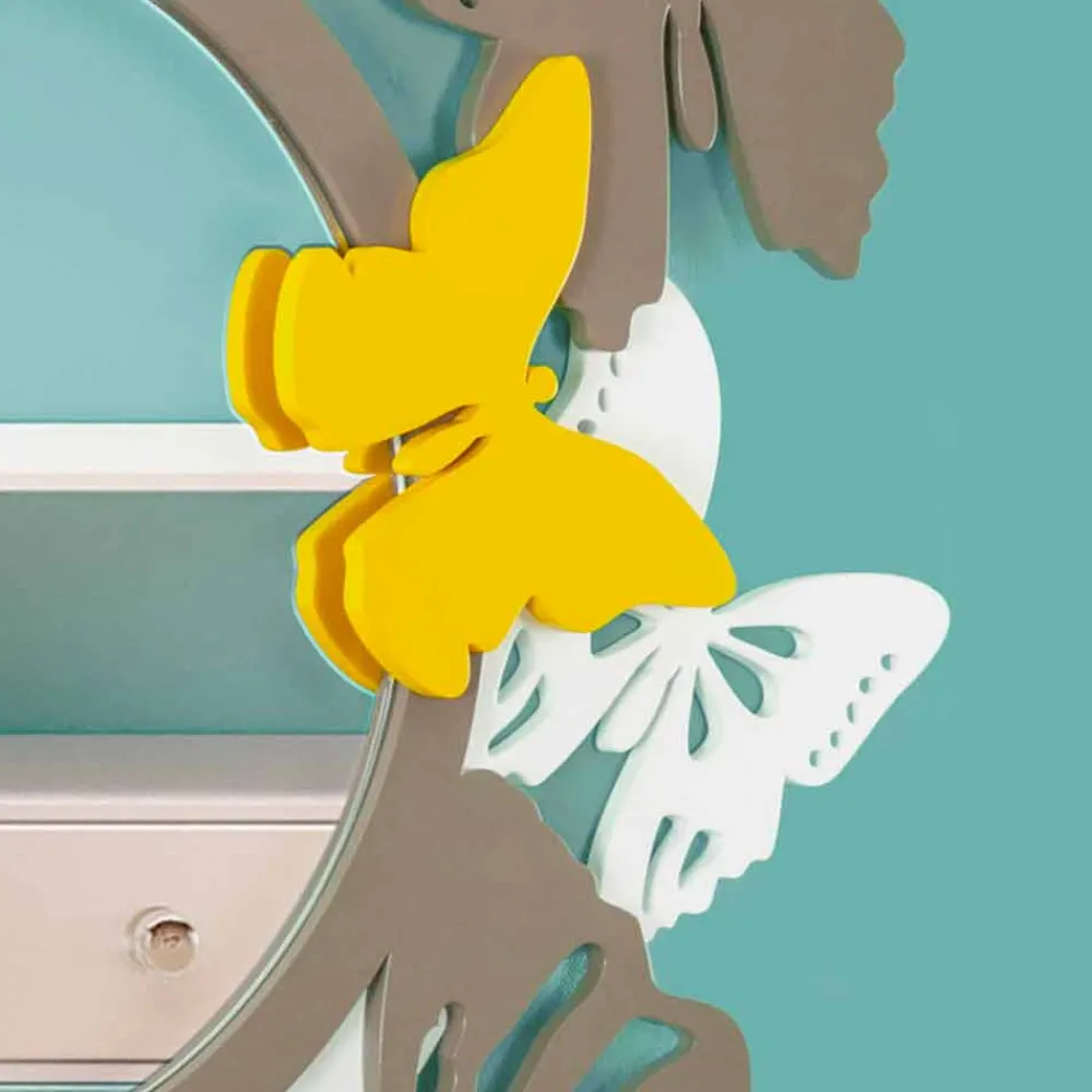 Viadurini Decor Wandspiegel-Runder Spiegel aus modernem Design aus farbigem Holz mit Schmetterlingen - Beat