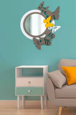 Viadurini Decor Wandspiegel-Runder Spiegel aus modernem Design aus farbigem Holz mit Schmetterlingen - Beat