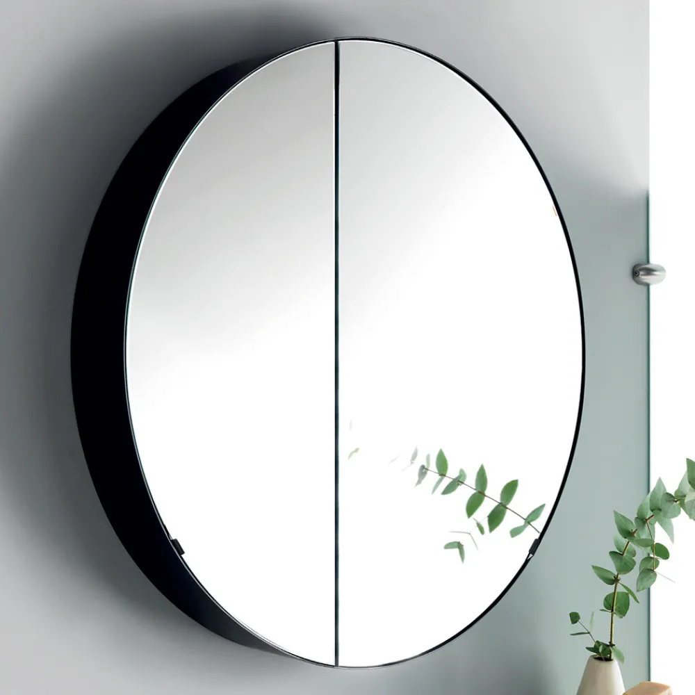 Viadurini Bathroom Badspiegel-Runder Spiegelbehälter aus Metall mit Doppelspiegel, hergestellt in Italien – Charles