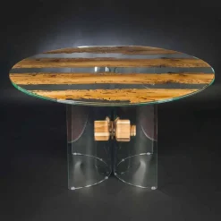 Viadurini Living Esstische Nach Mass|Runde Tische-Runder Tisch aus Briccola Holz und Glas Venezia