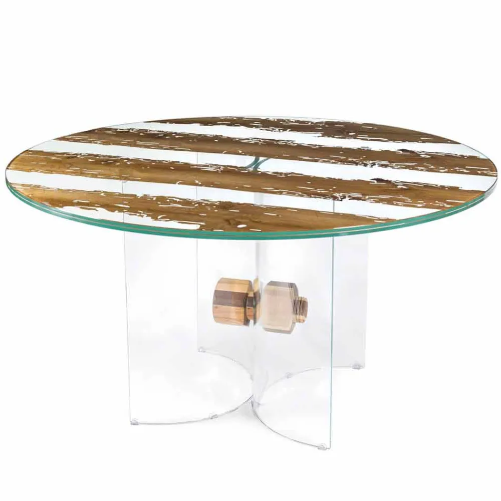 Viadurini Living Esstische Nach Mass|Runde Tische-Runder Tisch aus Briccola Holz und Glas Venezia