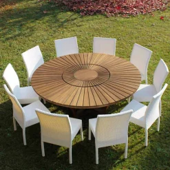 Viadurini in the Garden Runde Tische-Runder Tisch mit Drehplatte aus Teak und Massivholz für Innen und Außen