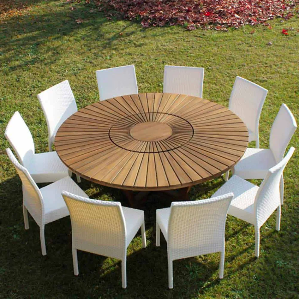 Viadurini in the Garden Runde Tische-Runder Tisch mit Drehplatte aus Teak und Massivholz für Innen und Außen
