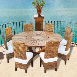 Viadurini in the Garden Runde Tische-Runder Tisch mit Drehplatte aus Teak und Massivholz für Innen und Außen