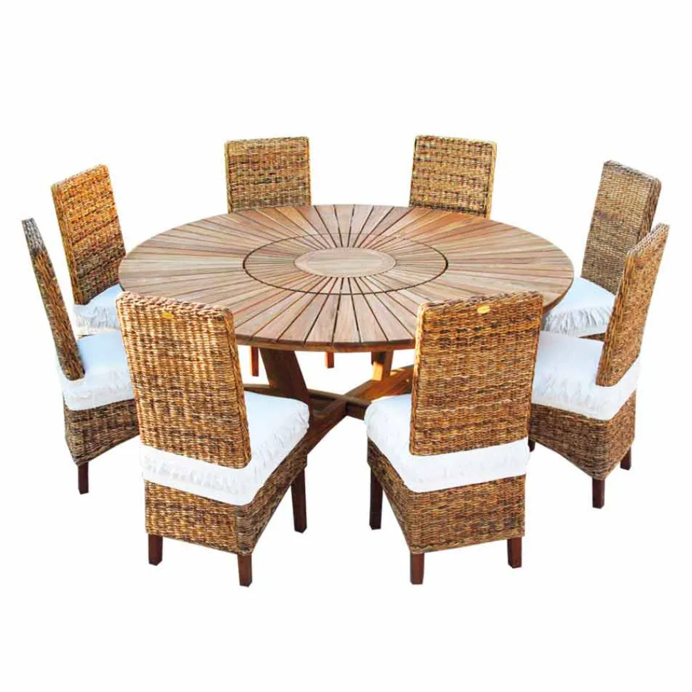 Viadurini in the Garden Runde Tische-Runder Tisch mit Drehplatte aus Teak und Massivholz für Innen und Außen