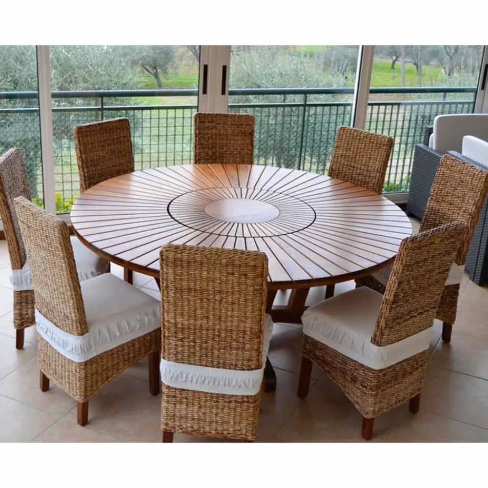 Viadurini in the Garden Runde Tische-Runder Tisch mit Drehplatte aus Teak und Massivholz für Innen und Außen