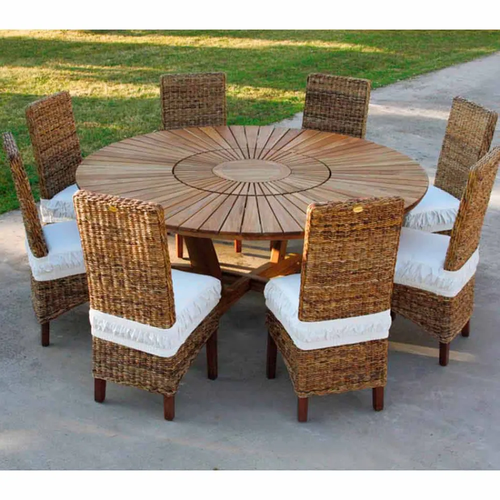 Viadurini in the Garden Runde Tische-Runder Tisch mit Drehplatte aus Teak und Massivholz für Innen und Außen