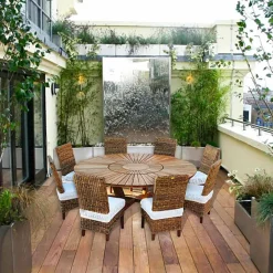 Viadurini in the Garden Runde Tische-Runder Tisch mit Drehplatte aus Teak und Massivholz für Innen und Außen