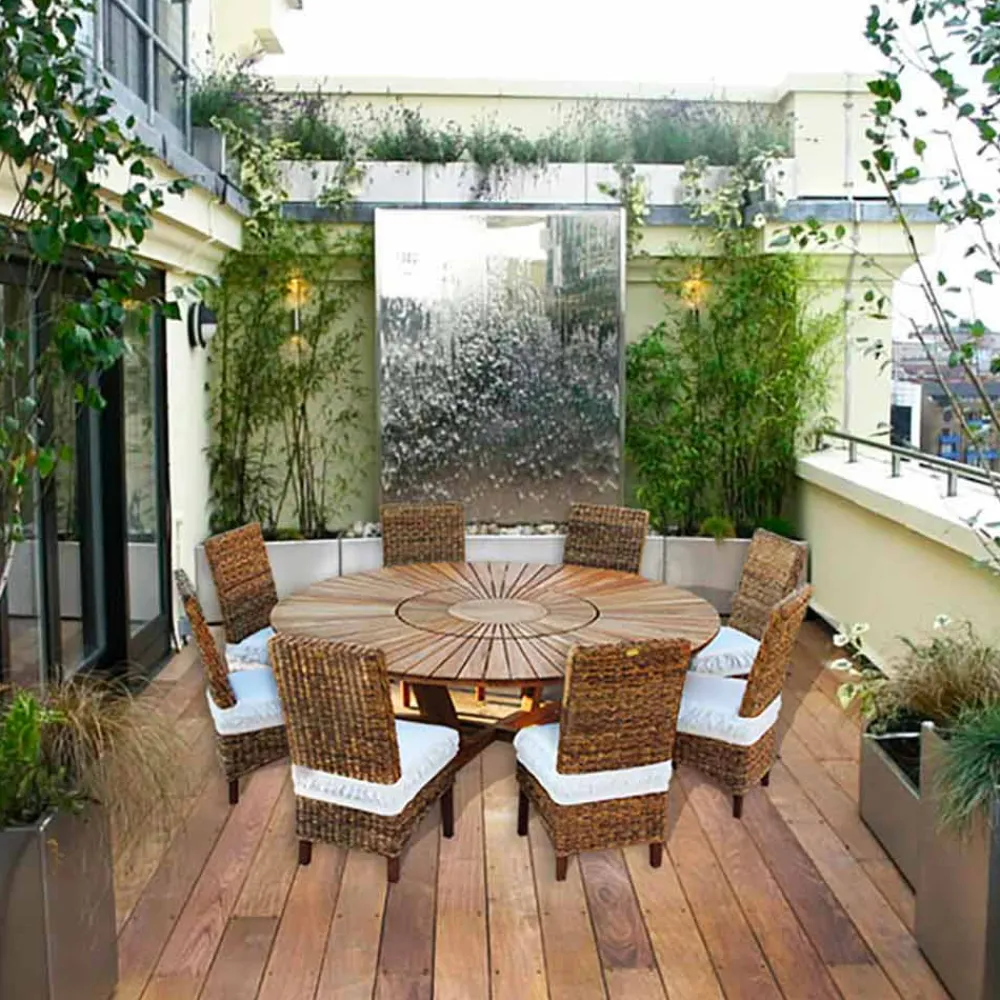 Viadurini in the Garden Runde Tische-Runder Tisch mit Drehplatte aus Teak und Massivholz für Innen und Außen