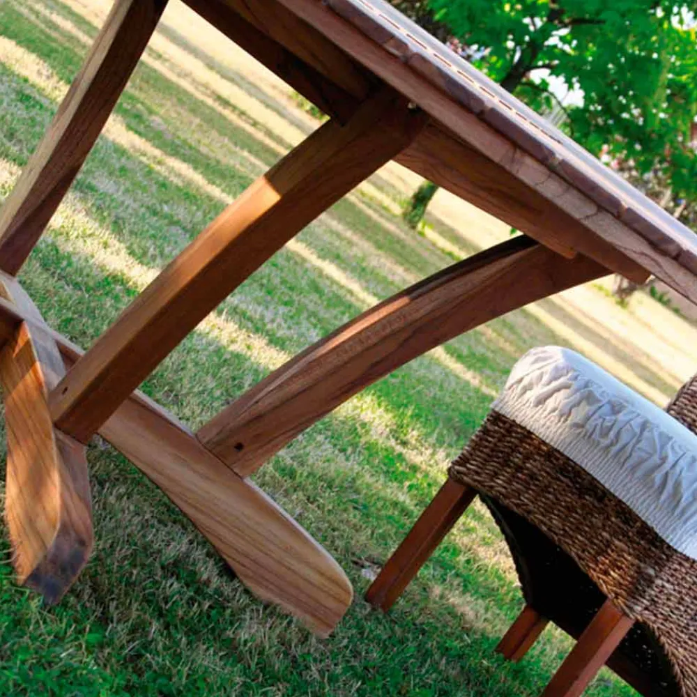 Viadurini in the Garden Runde Tische-Runder Tisch mit Drehplatte aus Teak und Massivholz für Innen und Außen