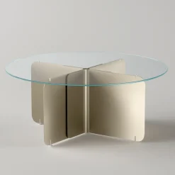 Viadurini Living Runde Tische|Esstische-Runder Tisch mit extraklarer Glasplatte und champagnerfarbenem Untergestell - Piacere