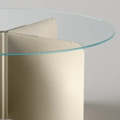 Viadurini Living Runde Tische|Esstische-Runder Tisch mit extraklarer Glasplatte und champagnerfarbenem Untergestell - Piacere