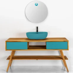 Viadurini Bathroom Wandspiegel-Runder Wandspiegel mit farbigem Teakholzring Made in Italy - Odile