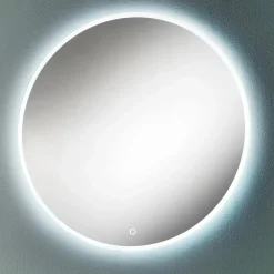 Viadurini Bathroom Wandspiegel-Runder Wandspiegel mit sandgestrahltem Rand und LED-Hintergrundbeleuchtung – Knopf