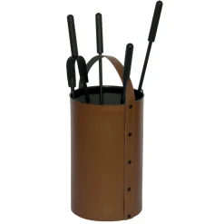 Viadurini Fire Design Kaminbesteck-Runder Werkzeughalter aus Kunstleder mit Griff und 4 Zubehörteilen, hergestellt in Italien – Taube