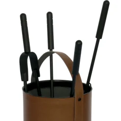 Viadurini Fire Design Kaminbesteck-Runder Werkzeughalter aus Kunstleder mit Griff und 4 Zubehörteilen, hergestellt in Italien – Taube