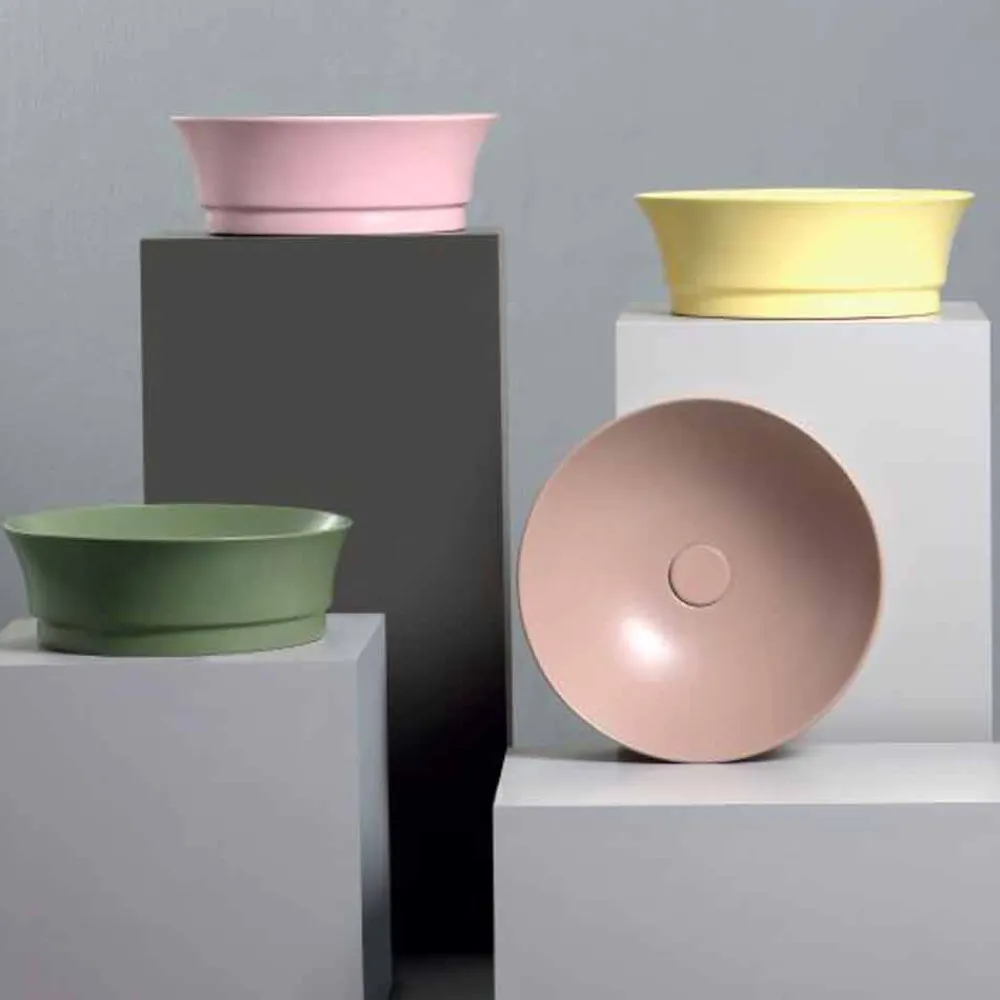 Viadurini Bathroom Keramikwaschbecken-Rundes Arbeitsplatten-Design-Waschbecken aus Keramik Made in Italy - Zarro