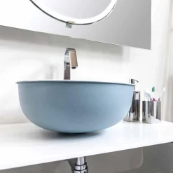 Viadurini Bathroom Metallwaschbecken-Rundes Aufsatzwaschbecken aus emailliertem Metall in Weiß und Himmelblau - Sky