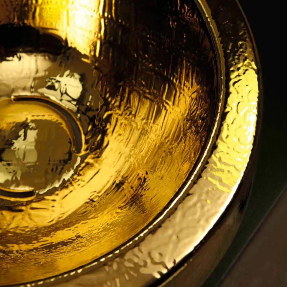 Viadurini Bathroom Farbige Waschbecken-Rundes Aufsatzwaschbecken aus Keramik-gold Design made in Italy Elisa